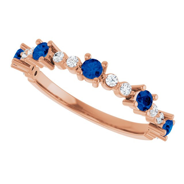 Round Lab-Grown Blue Sapphire & Diamond Ring in Rose Gold