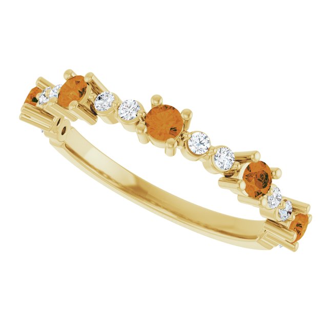 Round Citrine Stackable Ring with Diamond Accents in Yellow Gold