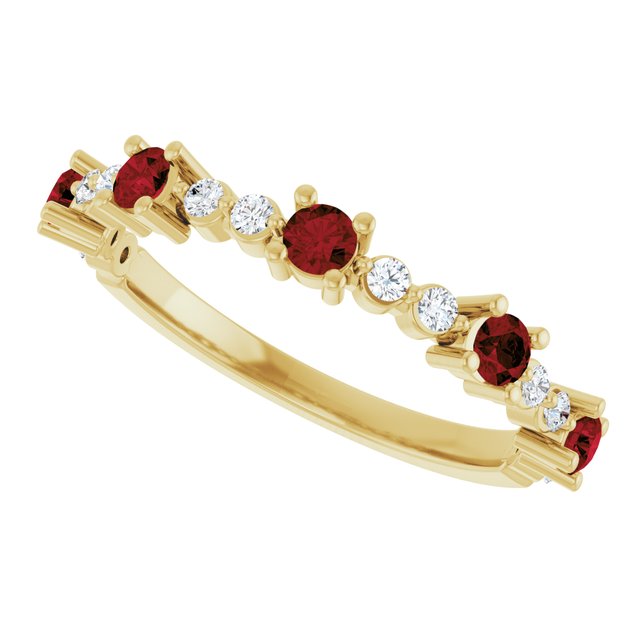 Round Mozambique Garnet & Diamond Stackable Ring in Yellow Gold