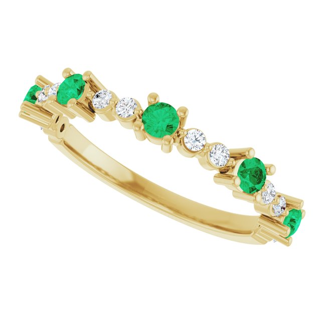 Round Emerald Stackable Ring with Diamond Accents in Yellow Gold