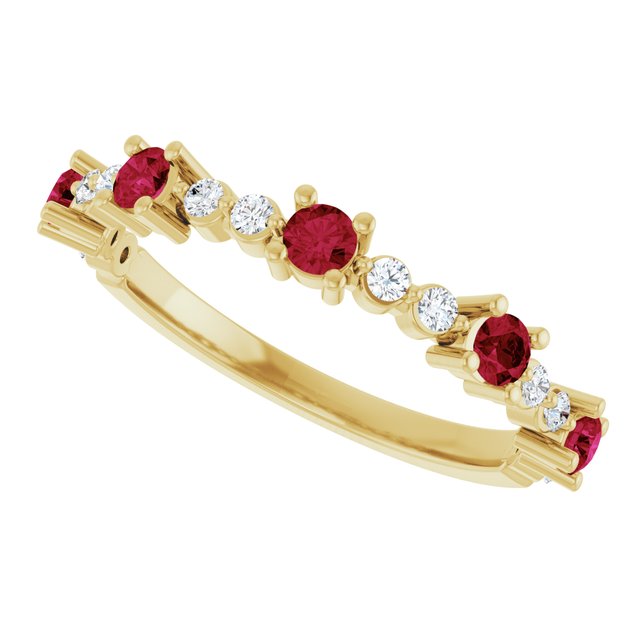 Round Ruby Stackable Ring with Diamond Accents in Yellow Gold