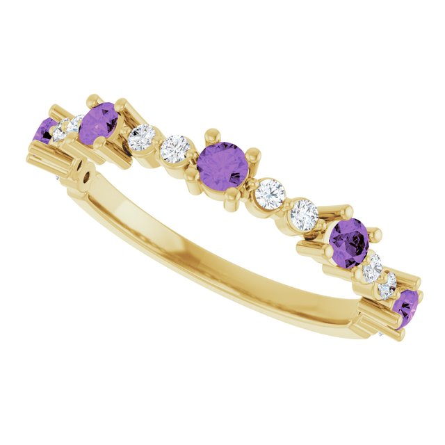 Round Amethyst Stackable Ring with Diamond Accents in Yellow Gold