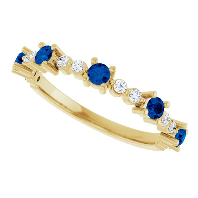 Round Blue Sapphire & Diamond Stackable Ring in Yellow Gold