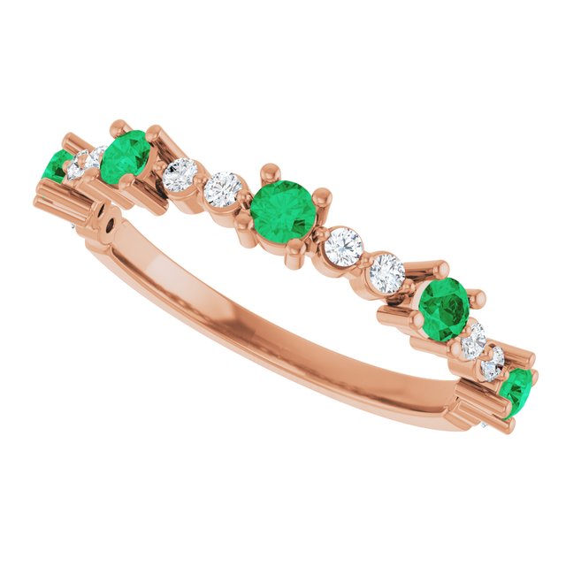 Round Lab-Grown Emerald & Diamond Stackable Ring in Rose Gold
