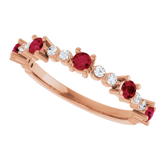 Round Lab-Grown Ruby & Diamond Stackable Ring in Rose Gold