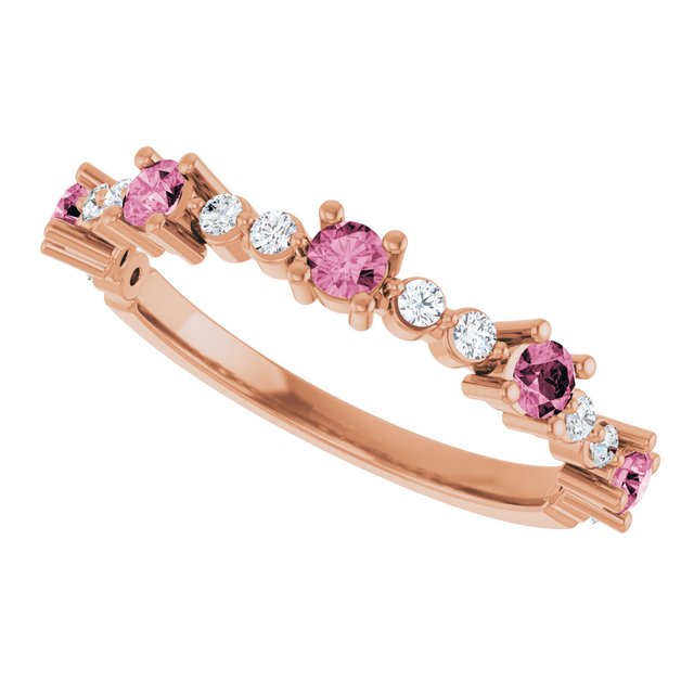 Round Pink Tourmaline & Diamond Stackable Ring in Rose Gold