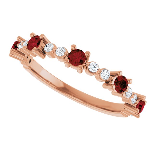 Round Mozambique Garnet & Diamond Stackable Ring in Rose Gold