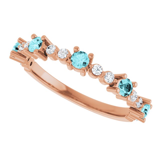 Round Blue Zircon Stackable Ring with Diamond Accents in Rose Gold