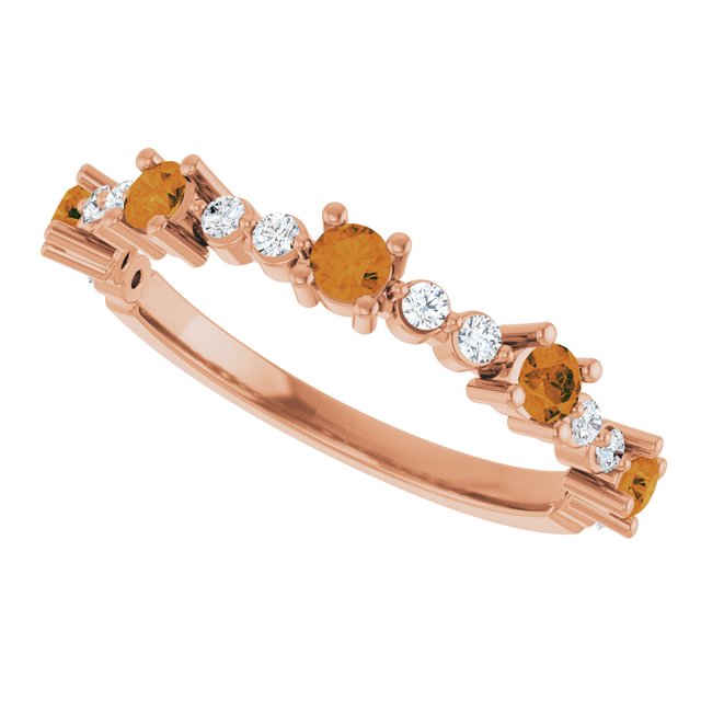 Round Citrine Stackable Ring with Diamond Accents in Rose Gold