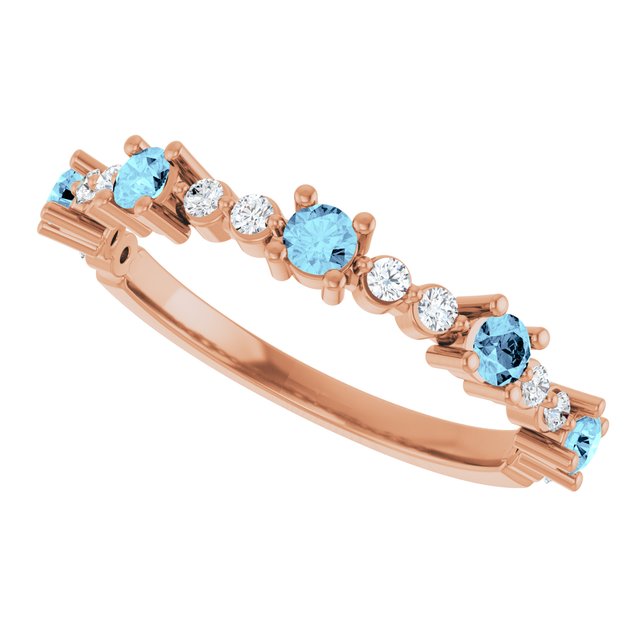 Round Aquamarine Stackable Ring with Diamond Accents in Rose Gold