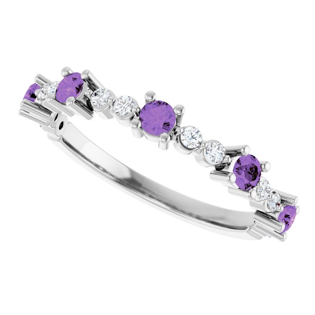 Round Amethyst Stackable Ring with Diamond Accents in White Gold