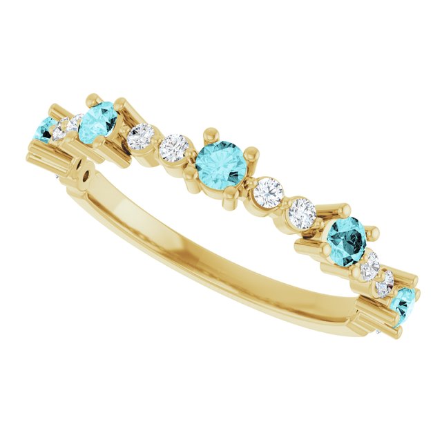 Round Blue Zircon & Diamond Stackable Ring in Yellow Gold