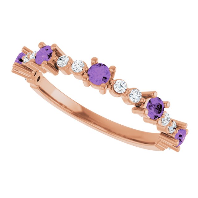 Round Amethyst Stackable Ring with Diamond Accents in Rose Gold