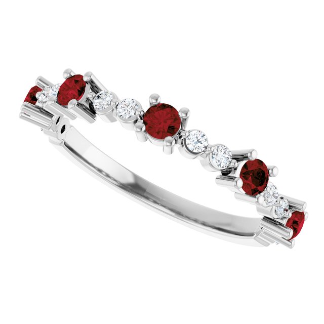 Round Mozambique Garnet & Diamond Stackable Ring in White Gold