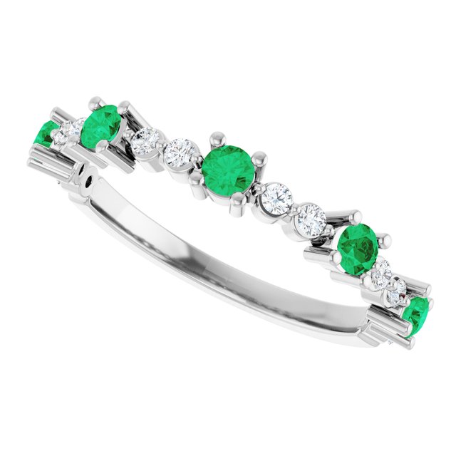 Round Lab-Grown Emerald & Diamond Stackable Ring in Platinum