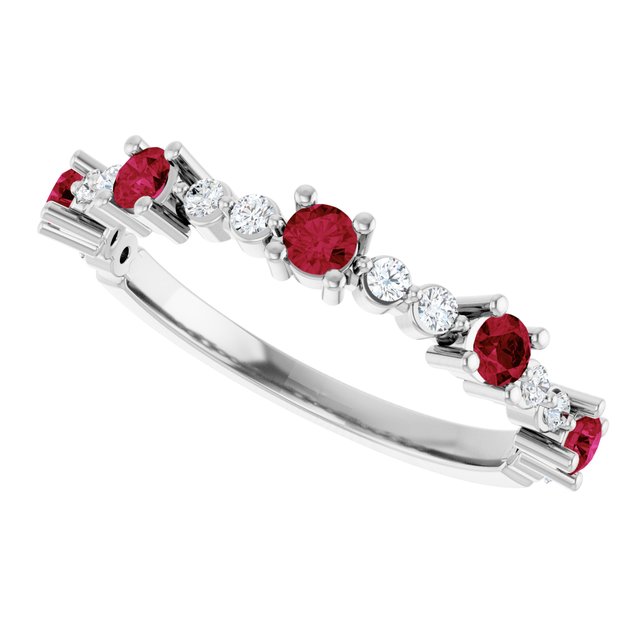 Round Lab-Grown Ruby & Diamond Stackable Ring in White Gold