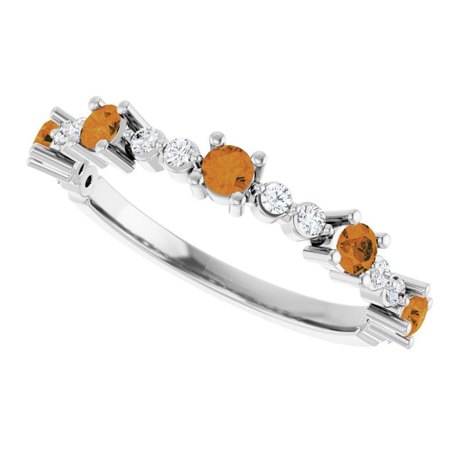 Round Citrine Stackable Ring with Diamond Accents in Platinum