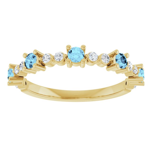 Round Aquamarine & Diamond Stackable Ring in Yellow Gold