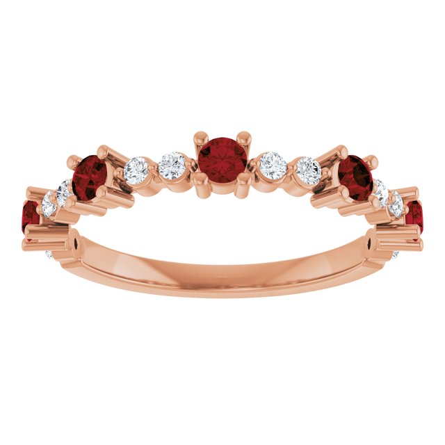 Round Mozambique Garnet & Diamond Stackable Ring in Rose Gold