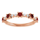 Round Mozambique Garnet & Diamond Stackable Ring in Rose Gold