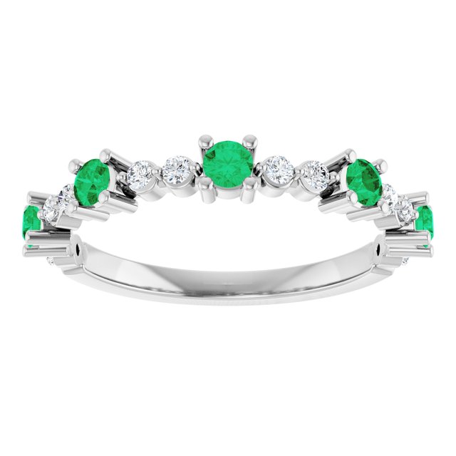 Round Emerald Stackable Ring with Diamond Accents in Platinum