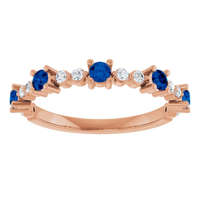 Round Lab-Grown Blue Sapphire & Diamond Ring in Rose Gold