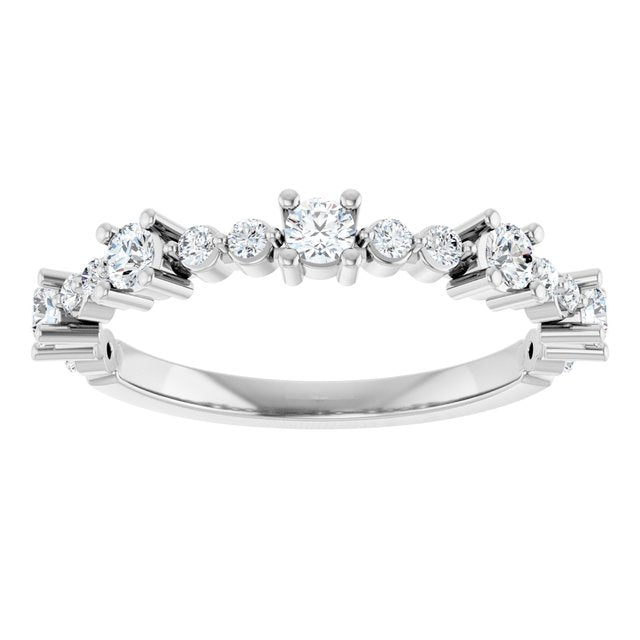Round White Sapphire & Diamond Stackable Ring in White Gold