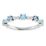 Round Aquamarine Stackable Ring with Diamond Accents in White Gold