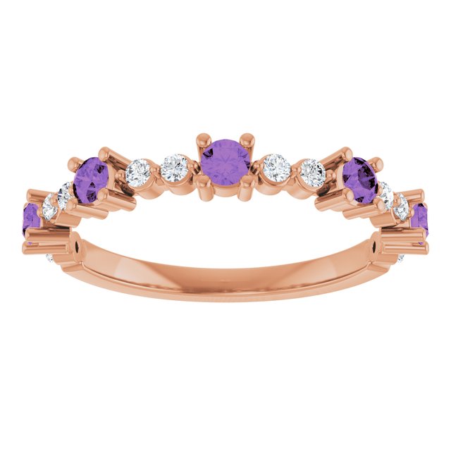 Round Amethyst Stackable Ring with Diamond Accents in Rose Gold
