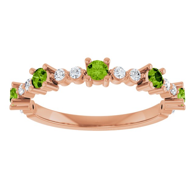 Round Peridot Stackable Ring with Diamond Accents in Rose Gold