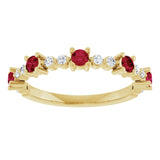 Round Lab-Grown Ruby & Diamond Stackable Ring in Yellow Gold