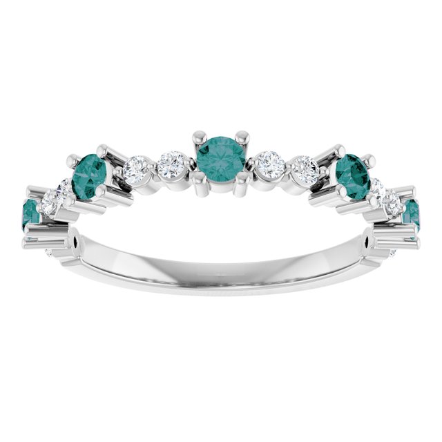Round Lab-Grown Alexandrite & Diamond Stackable Ring in Platinum