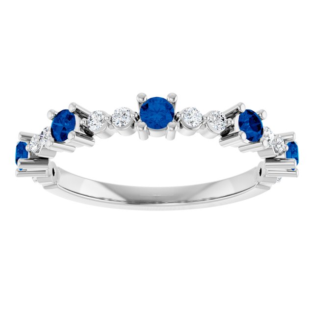 Round Blue Sapphire Stackable Ring with Diamond Accents in Platinum