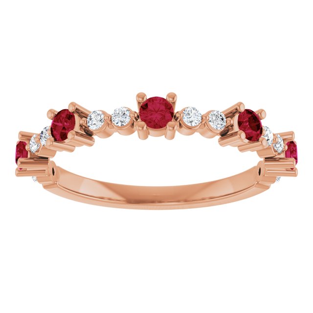Round Lab-Grown Ruby & Diamond Stackable Ring in Rose Gold