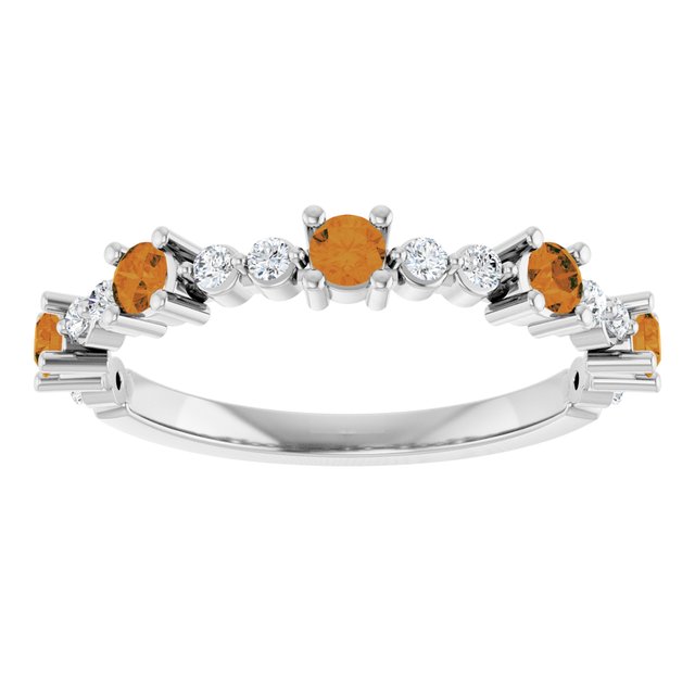 Round Citrine Stackable Ring with Diamond Accents in White Gold