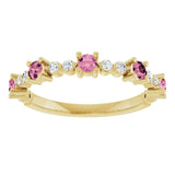 Round Pink Tourmaline & Diamond Stackable Ring in Yellow Gold