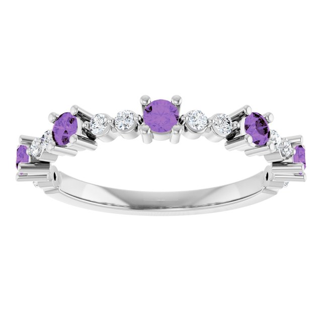 Round Amethyst Stackable Ring with Diamond Accents in Platinum