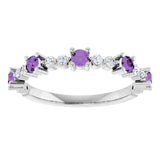 Round Amethyst Stackable Ring with Diamond Accents in Platinum