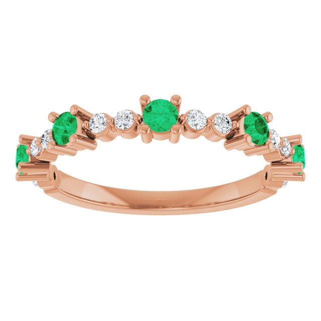Round Emerald Stackable Ring with Diamond Accents in Rose Gold