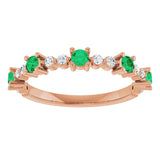 Round Lab-Grown Emerald & Diamond Stackable Ring in Rose Gold