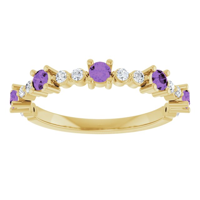 Round Amethyst Stackable Ring with Diamond Accents in Yellow Gold