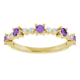 Round Amethyst Stackable Ring with Diamond Accents in Yellow Gold