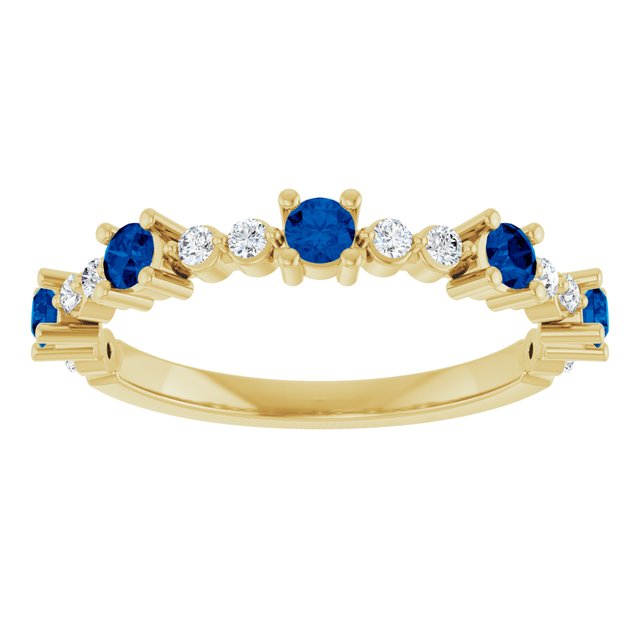 Round Blue Sapphire & Diamond Stackable Ring in Yellow Gold