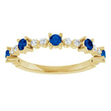 Round Blue Sapphire & Diamond Stackable Ring in Yellow Gold