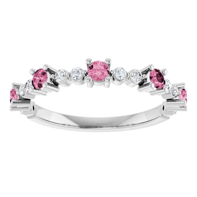 Round Pink Tourmaline & Diamond Stackable Ring in White Gold