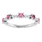 Round Pink Tourmaline & Diamond Stackable Ring in White Gold
