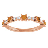 Round Citrine Stackable Ring with Diamond Accents in Rose Gold