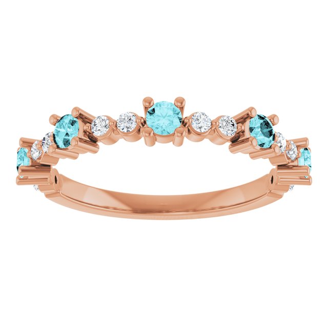 Round Blue Zircon Stackable Ring with Diamond Accents in Rose Gold