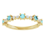 Round Blue Zircon & Diamond Stackable Ring in Yellow Gold