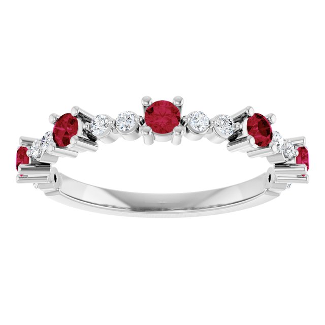 Round Ruby Stackable Ring with Diamond Accents in Platinum